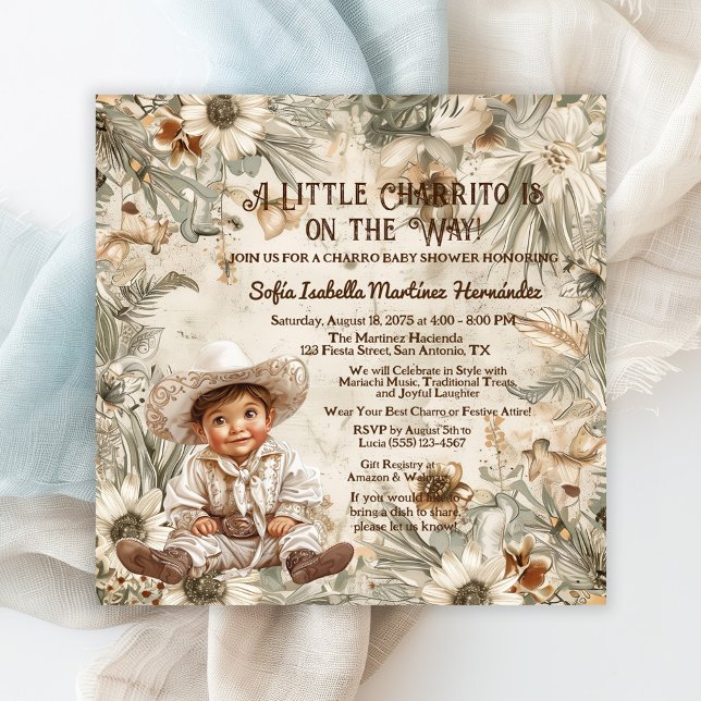 Invitation Baby shower de Little Charro (Cute charro baby shower invitation with adorable baby boy!)
