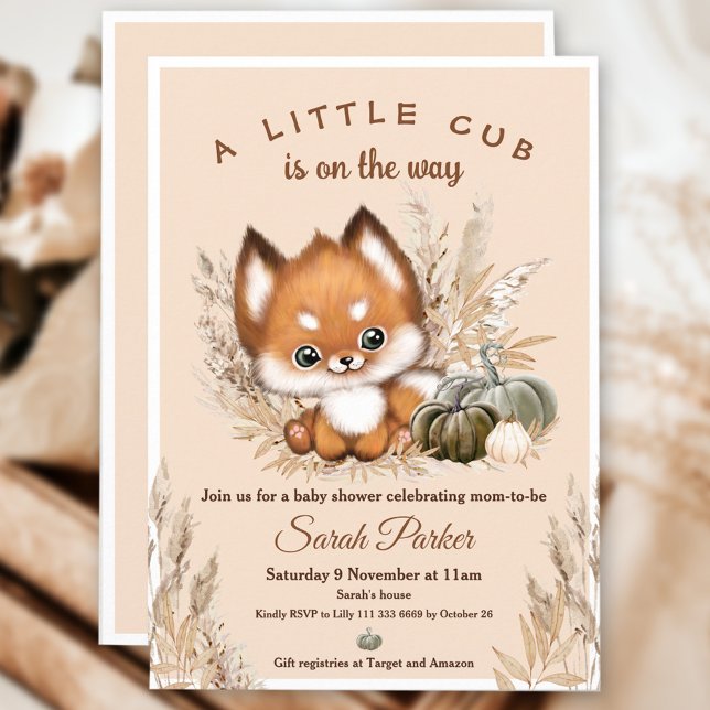 Invitation Baby shower de Little Fox Fall (Little Fox Fall Baby Shower Invitation)