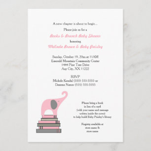 Invitation Baby shower de livre d'éléphant rose/fille brunch