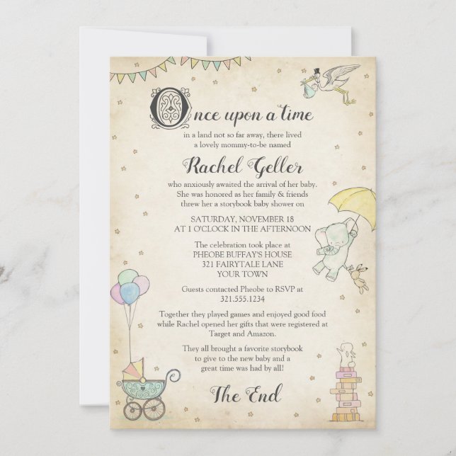 Invitation Baby shower de livre d'histoires (Devant)