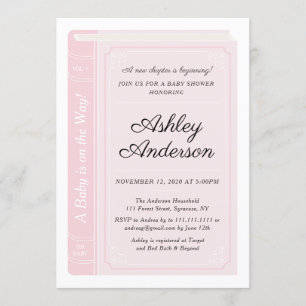 Invitation Baby shower de livre d'histoires rose