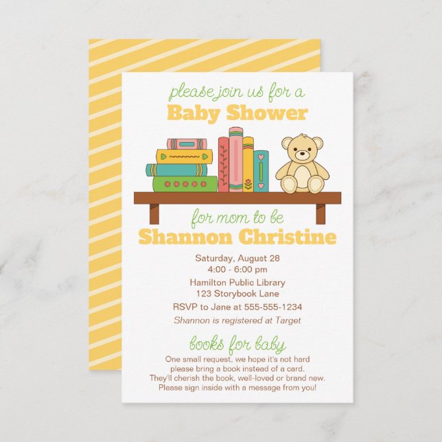 Invitation Baby shower de livre | Livres pour bébé (Devant / Derrière)