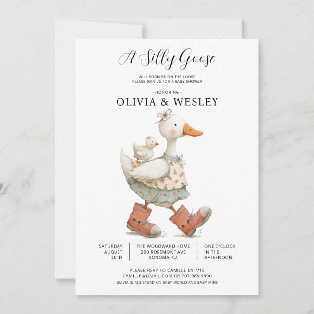 Invitation Baby Shower de l'oie idiote (Devant)