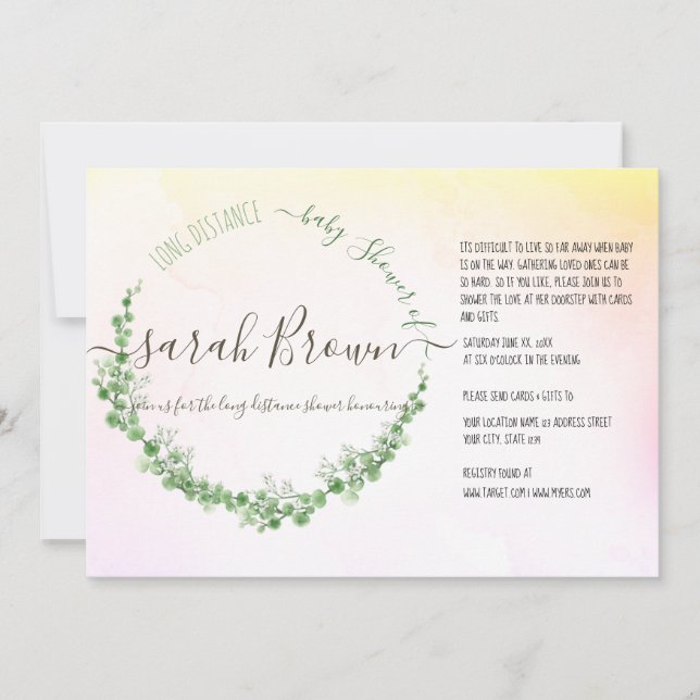 INVITATION BABY SHOWER DE LONGUE DISTANCE VERT & JAUNE (Devant)