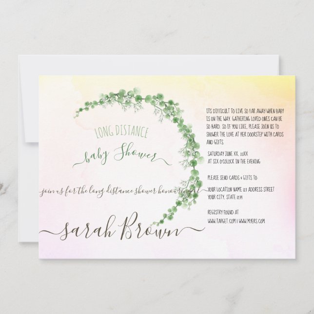 INVITATION BABY SHOWER DE LONGUE DISTANCE VERT & JAUNE (Devant)