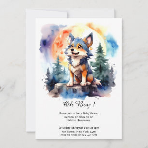 Invitation Baby shower de loup d'aquarelle