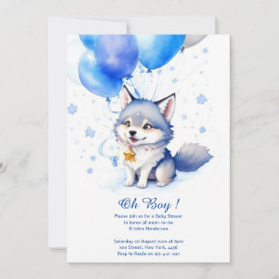 Invitation Baby shower de loup d'aquarelle