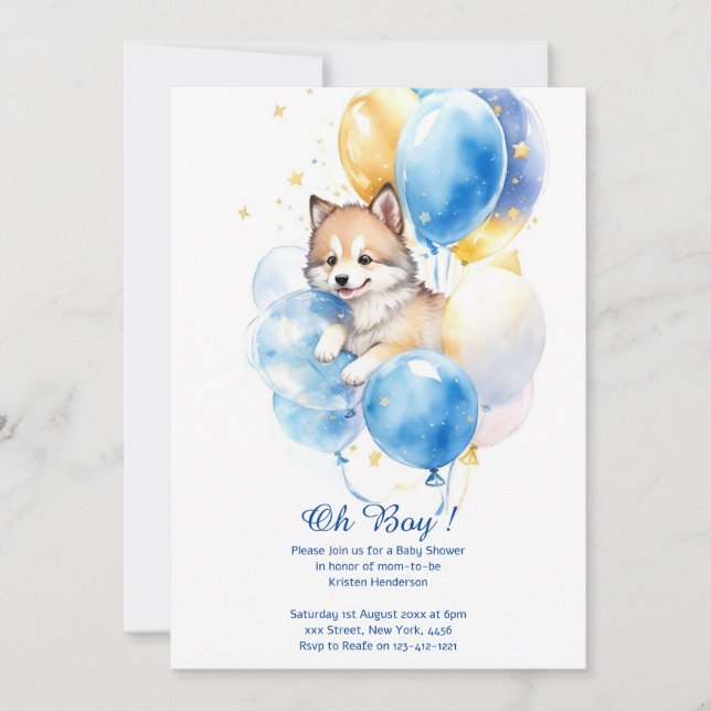 Invitation Baby shower de loup d'aquarelle (Devant)