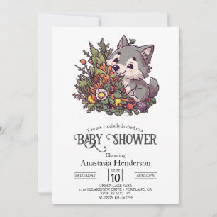 Invitation Baby shower de loup de bois coloré