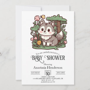 Invitation Baby shower de loup de taureau blanc Pastel