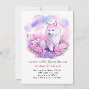 Invitation Baby shower de loup rose Woodland