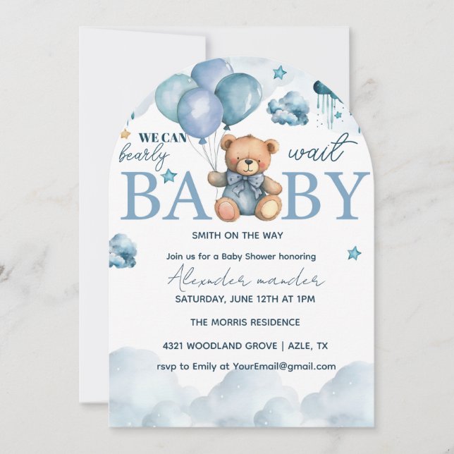 Invitation Baby shower de l'ours, Baby shower mignon (Devant)