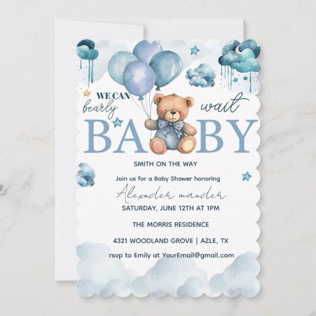 Invitation Baby shower de l'ours, Baby shower mignon (Devant)