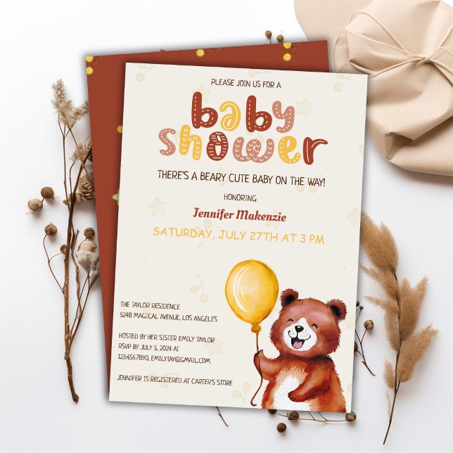 Invitation Baby shower de l'ours Barry Cute Ballon (Créateur téléchargé)