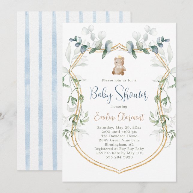 Invitation Baby shower de l'ours - Bleu (Devant / Derrière)