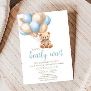 Invitation Baby shower de l'ours bleu Boho
