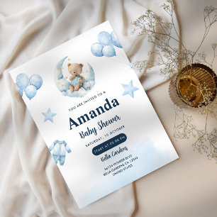 Invitation Baby shower de l'ours bleu céleste