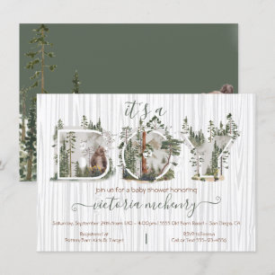Invitation Baby shower de l'ours d'aquarelle forestière