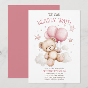 Invitation Baby shower de l'ours d'attente rose