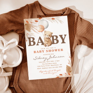 Invitation Baby shower de l'ours de Boho   Douche