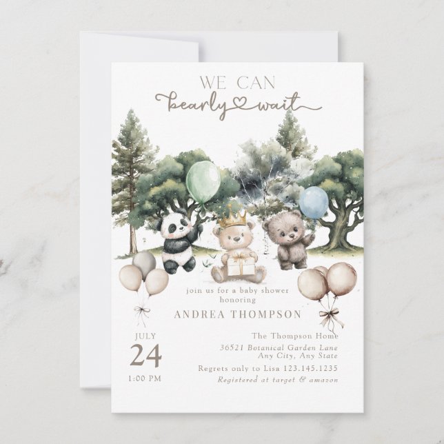 Invitation Baby shower de l'ours des bois d'attente précoce (Devant)