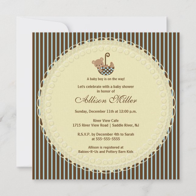 Invitation Baby shower de l'ours doux (Devant)