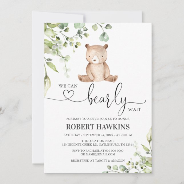 Invitation Baby shower de l'ours en peluche (Devant)