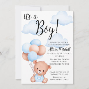 Invitation Baby shower de l'ours en peluche
