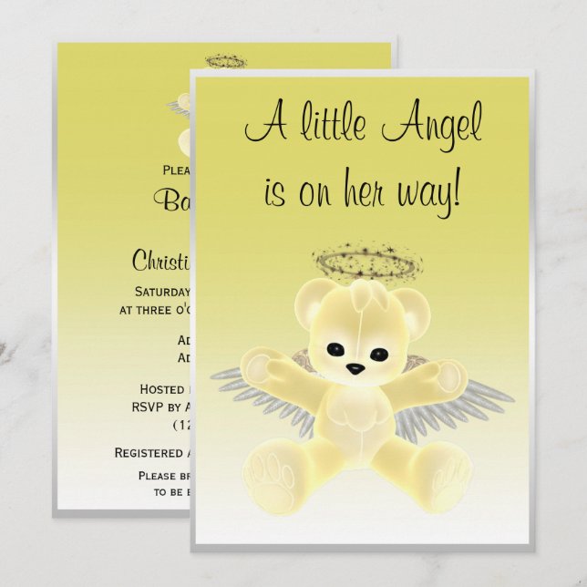 Invitation Baby shower de l'ours en peluche (Devant / Derrière)