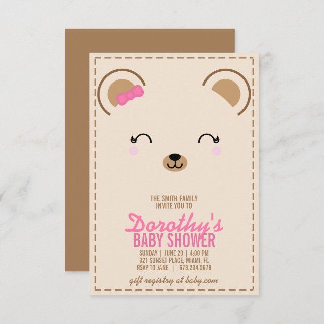 Invitation baby shower de l'ours en peluche 2 (Devant / Derrière)