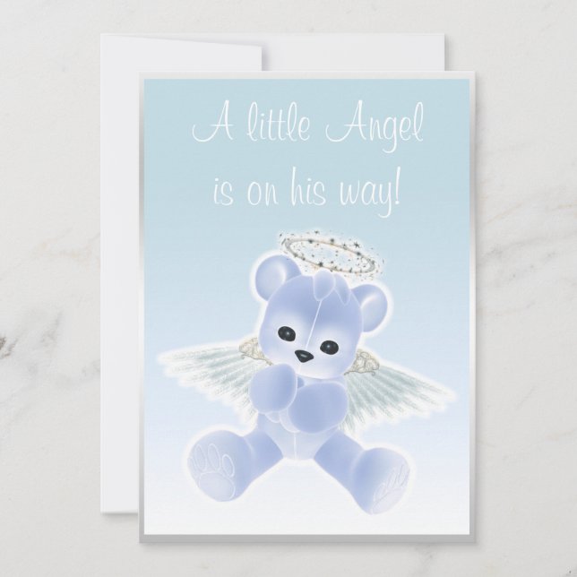Invitation Baby shower de l'ours en peluche bleu (Devant)