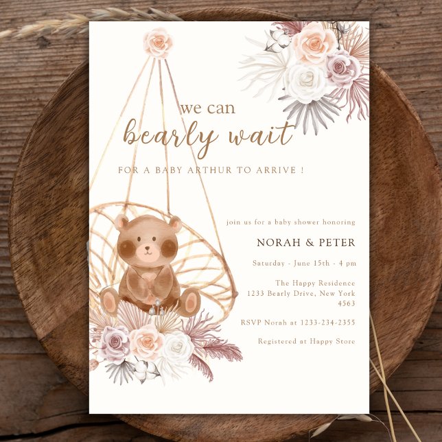 Invitation Baby shower de l'ours en peluche de Boho neutre po (Gender Neutral Boho Teddy Bear Baby Shower Invitation)