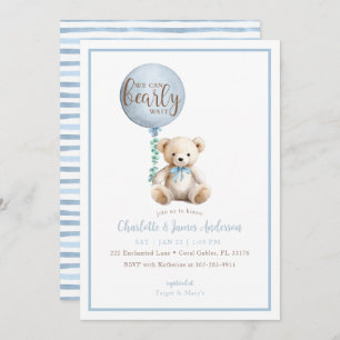 Invitation Baby shower de l'ours en peluche et de l'eucalyptu