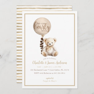 Invitation Baby shower de l'ours en peluche et de l'eucalyptu