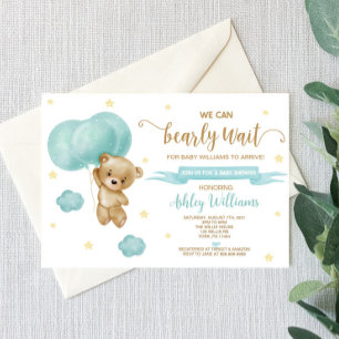 Invitation Baby shower de l'ours en peluche et des ballons bl