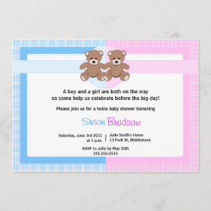 Invitation Baby shower de l'ours en peluche - Jumeau garçon e