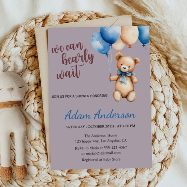 Invitation Baby shower de l'ours en peluche Lavend (Créateur téléchargé)