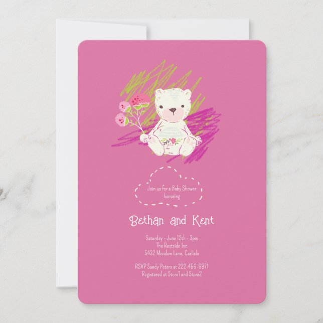 Invitation Baby shower de l'ours en peluche Magenta Boho (Devant)