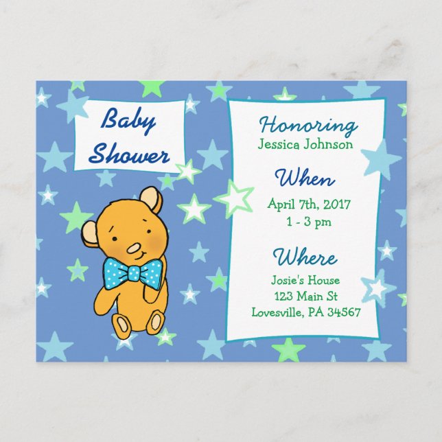 Invitation Baby shower de l'ours en peluche mignon (Devant)