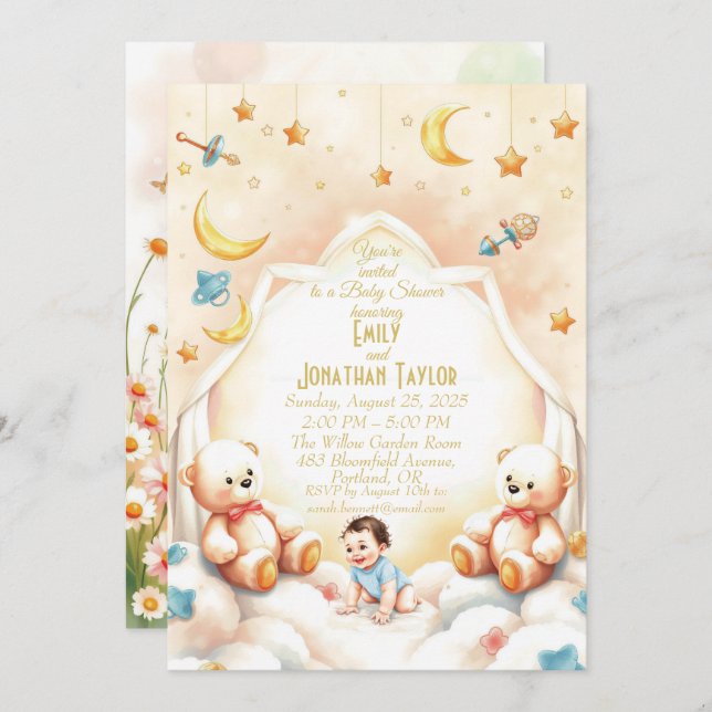 Invitation Baby shower de l'ours en peluche mignon (Devant / Derrière)