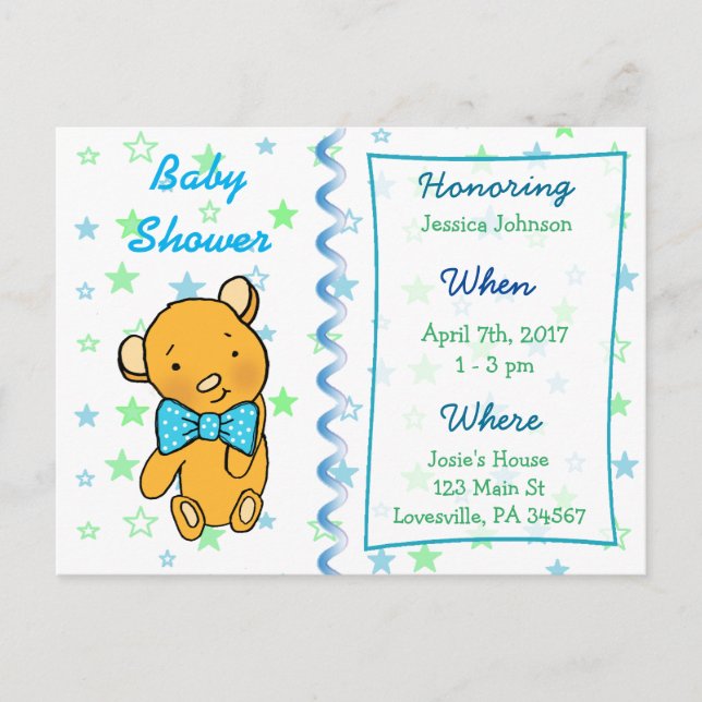 Invitation Baby shower de l'ours en peluche mignon (Devant)