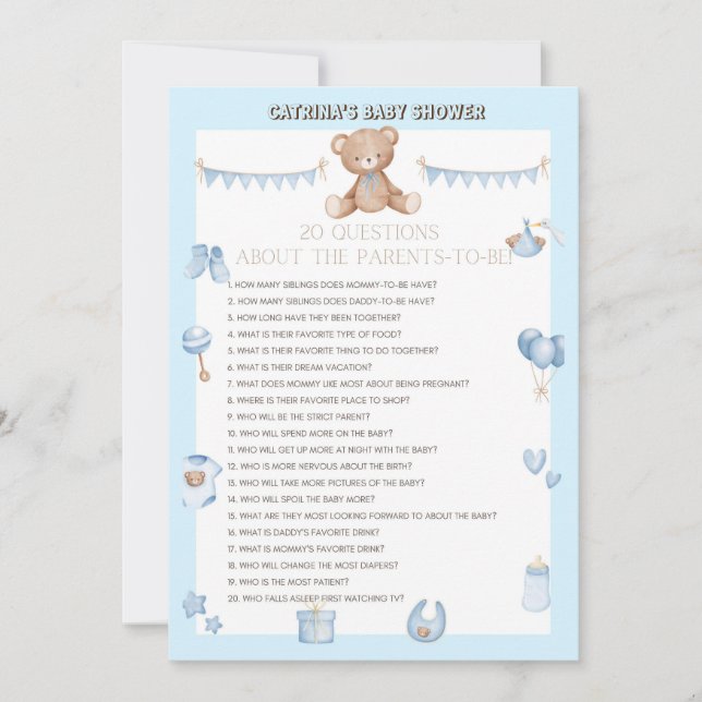 Invitation Baby shower de l'ours en peluche - Nom modifiable, (Devant)
