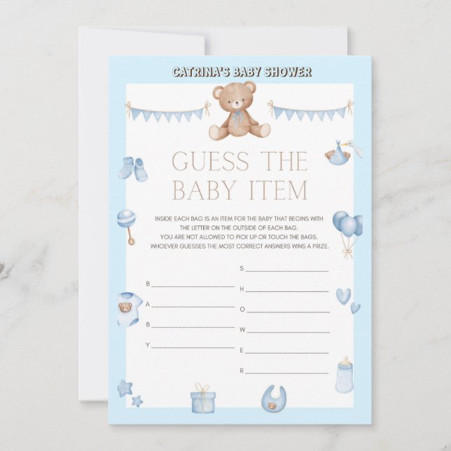 Invitation Baby shower de l'ours en peluche - Nom modifiable, (Devant)