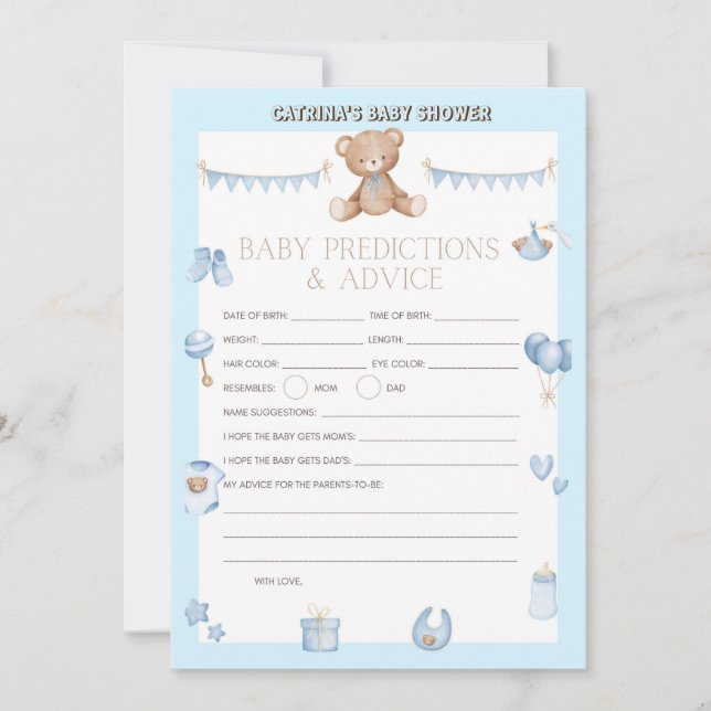 Invitation Baby shower de l'ours en peluche - Nom modifiable, (Devant)