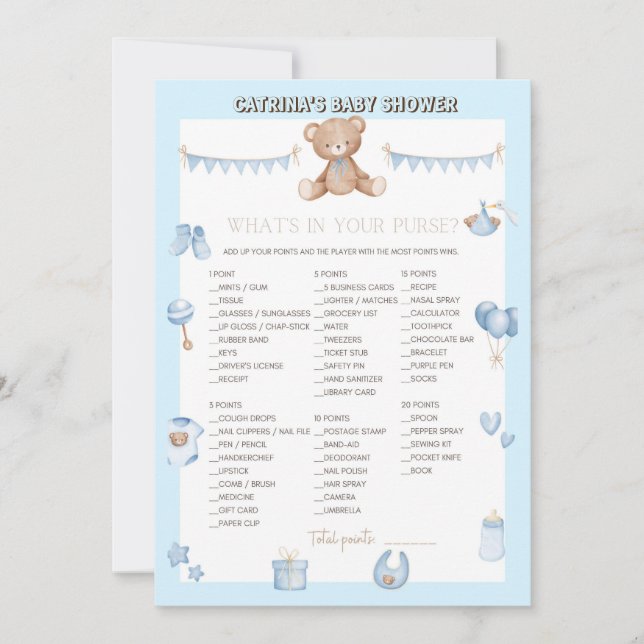 Invitation Baby shower de l'ours en peluche - Nom modifiable, (Devant)