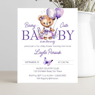 Invitation baby shower de l'ours en peluche violet