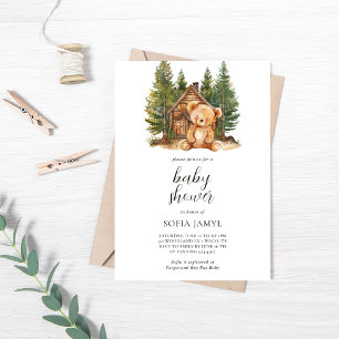 Invitation Baby shower de l'ours en tourbe de Woodland