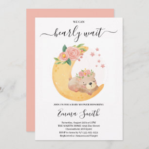 Invitation Baby shower de l'ours en tourbe rose