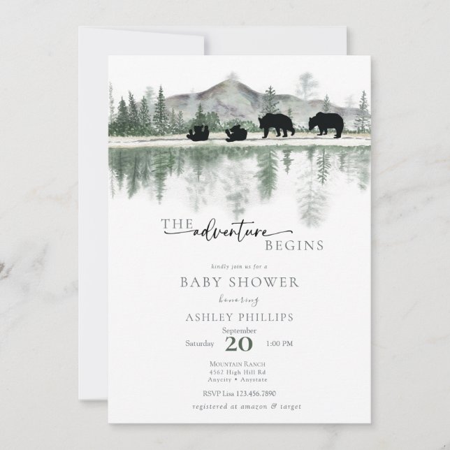 Invitation Baby shower de l'ours | Montagnes Rustiques (Devant)