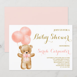 Invitation Baby shower de l'ours rose